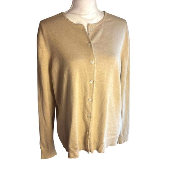 Lands End Womens Cardigan Sweater Sz XL Beige Long Sleeves Button Up Casual Work - Picture 1 of 16
